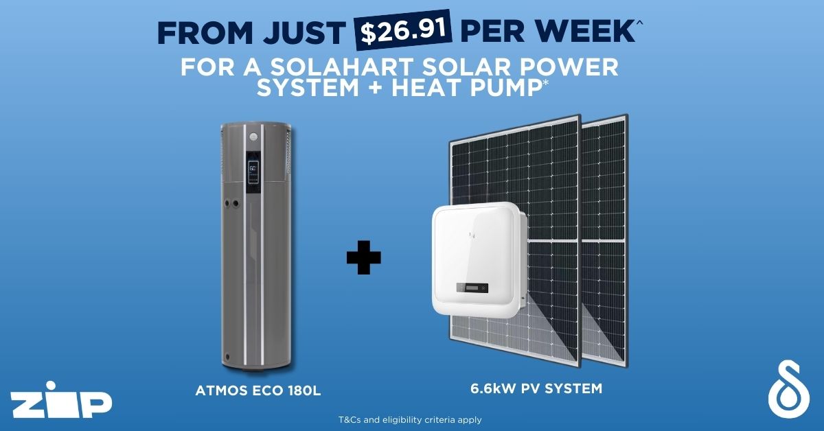 Solahart Solar Power and Heat Pump Combo offer from $23.91 per week from Solahart Adelaide South