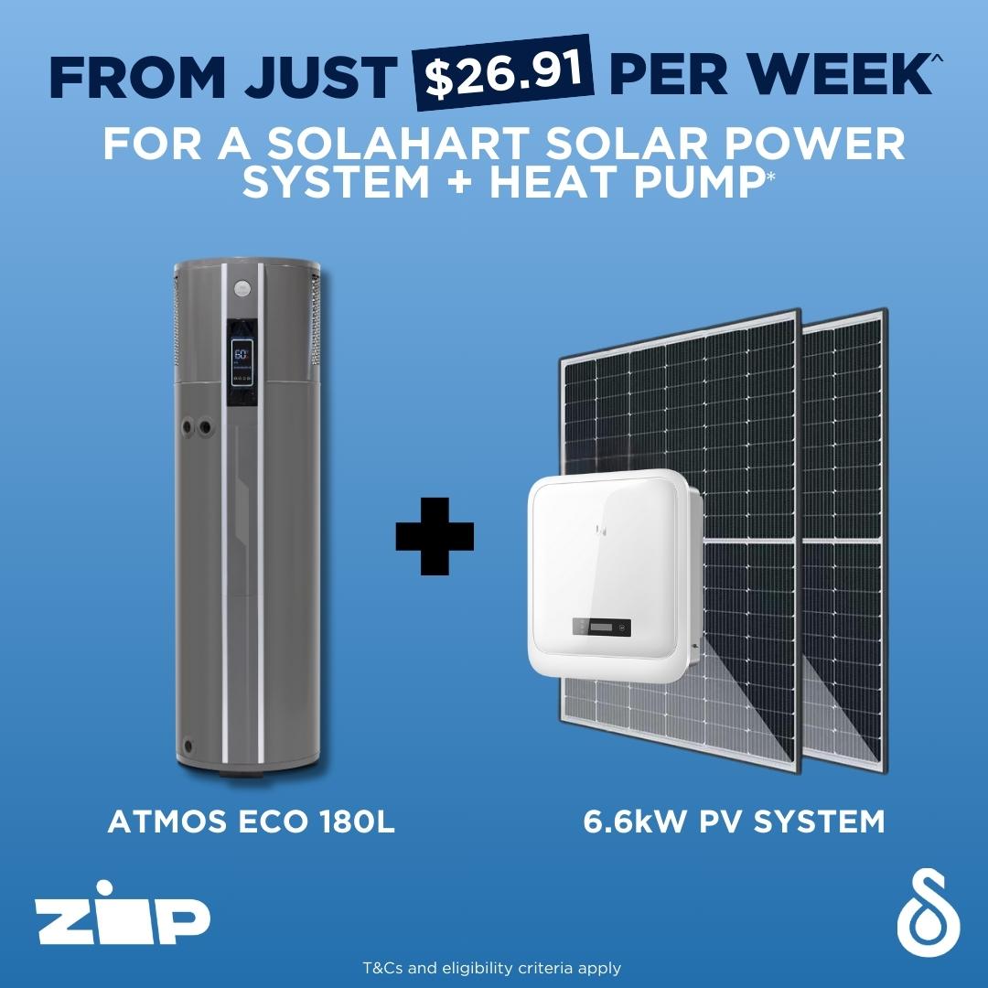 Solahart Solar Power and Heat Pump Combo offer from $23.91 per week from Solahart Adelaide South