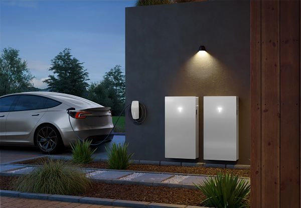 Tesla Powerwall 3 battery and Tesla Wall Connector EV charger, with Tesla Model 3 car